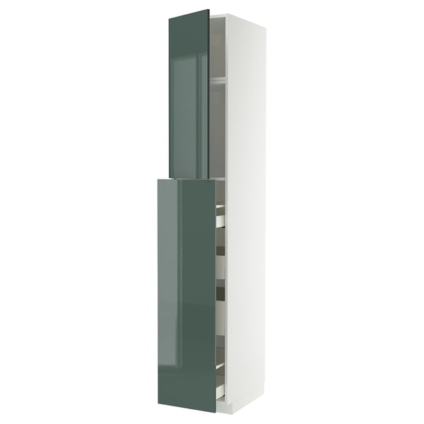 METOD / MAXIMERA ארון עליון עם דלת/4 מגירות, לבן/Kallarp אפור כהה-ירוק מבריק, 40x60x240 ס"מ