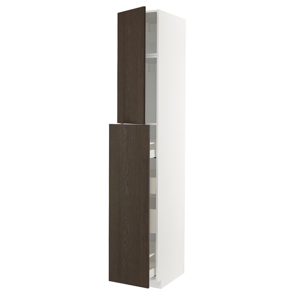 METOD / MAXIMERA ארון עליון עם דלת/4 מגירות, לבן/Sinarp חום, 40x60x240 ס"מ