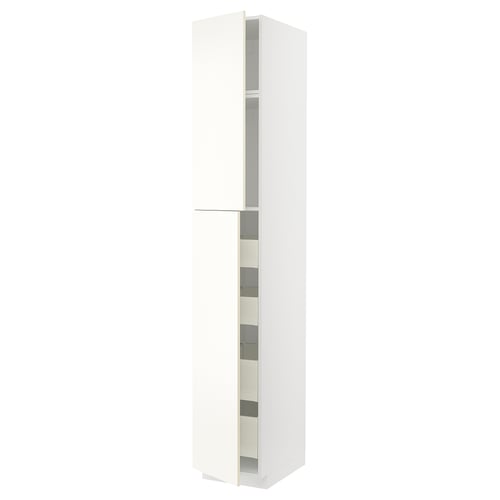 METOD / MAXIMERA ארון גבוה עם 2 דלתות/4 מגירות, לבן/Vallstena לבן, 40x60x240 ס"מ