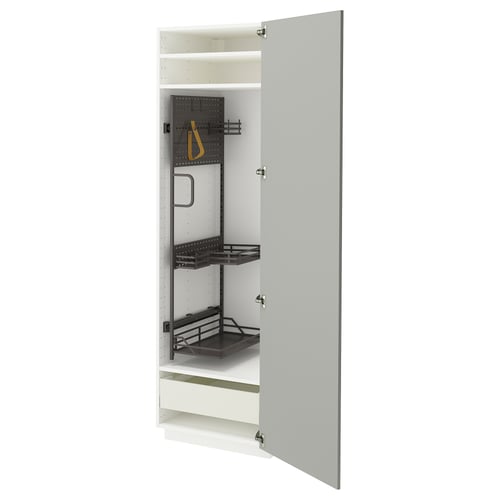METOD / MAXIMERA ארון גבוה+יחידת מדפים פנימית, לבן/Havstorp אפור בהיר, 60x60x200 ס"מ