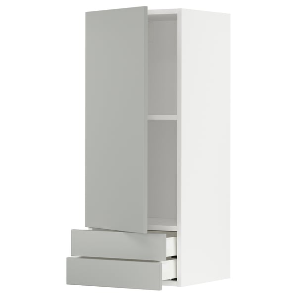 METOD / MAXIMERA ארון עליון עם דלת/2 מגירות, לבן/Havstorp אפור בהיר, 40x100 ס"מ