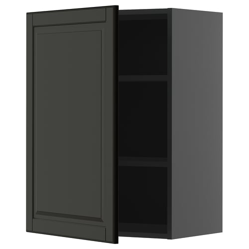 METOD ארון עליון עם מדפים, שחור-אפור/Bodbyn שחור, 60x80 ס"מ