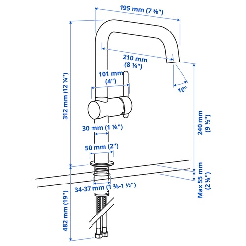 MÖRKASJÖN ברז למטבח עם ידית צד, שחור