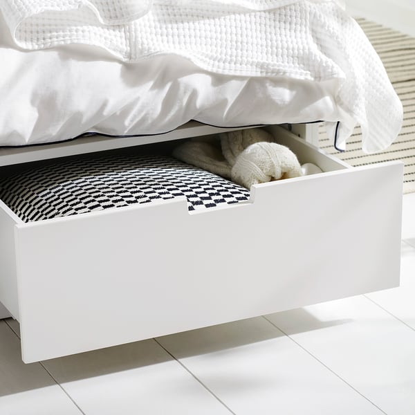NORDLI מסגרת מיטה עם תא אחסון, לבן, 140x200 ס"מ