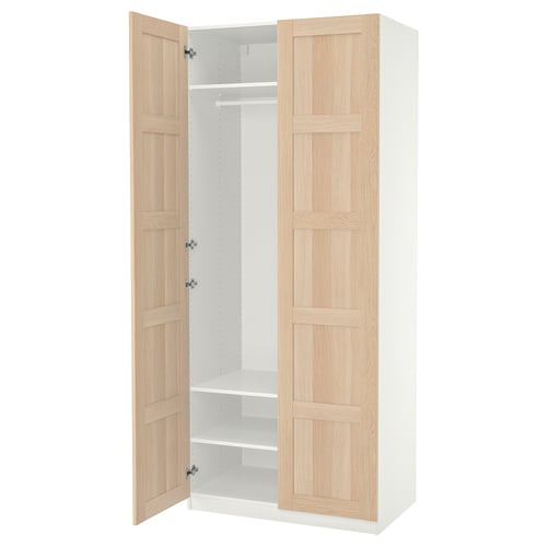 PAX / BERGSBO ארון, לבן/גוון אלון מולבן, 100x60x236 ס"מ