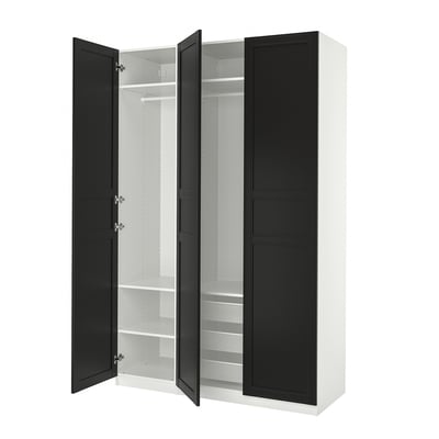 PAX / FLISBERGET ארון בגדים, לבן/שחור, ‎150x60x236 ס"מ‏