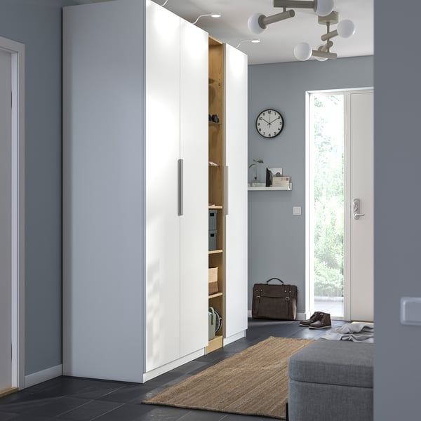 PAX / FORSAND ארון בגדים, לבן לבן/גוון אלון, 185x60x236 ס"מ