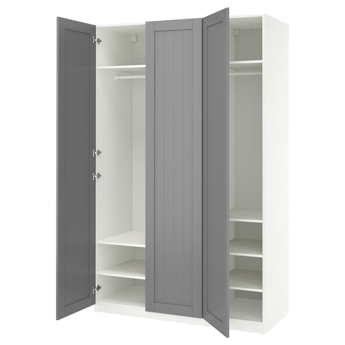 PAX / GULLABERG ארון בגדים, לבן/אפור, 150x60x236 ס"מ