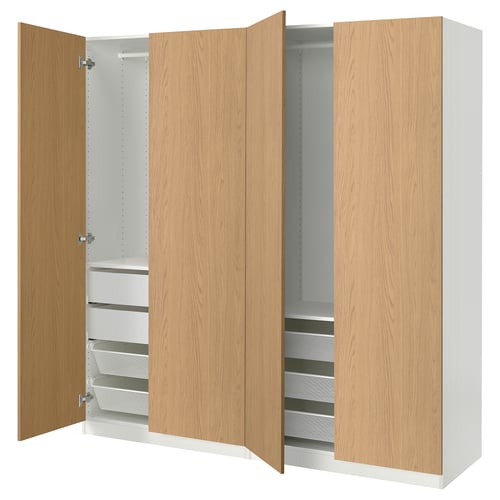 PAX / STORKLINTA ארון בגדים, לבן/גוון אלון, 200x66x201 ס"מ