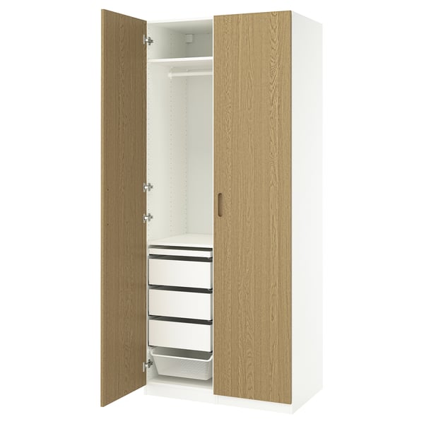 PAX / TONSTAD ארון בגדים, לבן/פורניר אלון, 100x60x236 ס"מ