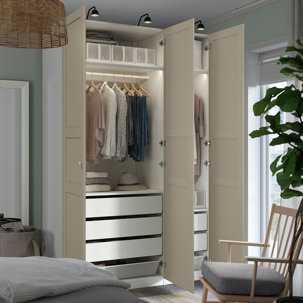 PAX / TYSSEDAL ארון בגדים, לבן/אפור-בז', 150x60x236 ס"מ