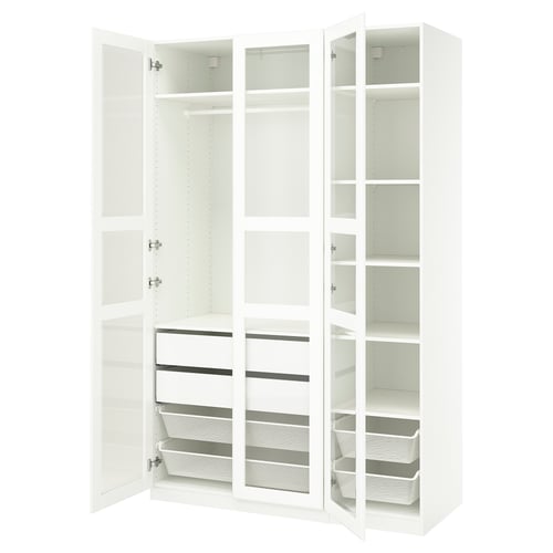 PAX / TYSSEDAL ארון בגדים, לבן/לבן זכוכית, 150x60x236 ס"מ