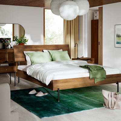 RÅDMANSÖ מסגרת מיטה, חום גוון אגוז/Lindbåden, 160x200 ס"מ