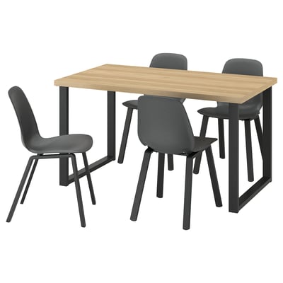 SKÅLSTA שולחן+4 כיסאות, גוון אלון צורת U שחור-אפור/פלסטיק שחור מלבני מטאלי/שחור-אפור, ‎140x80 ס"מ‏