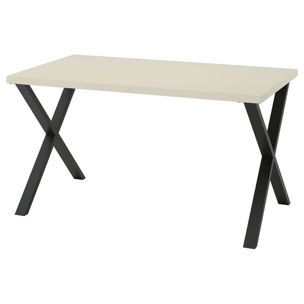 SKÅLSTA שולחן, אפור בהיר-בז'/צורת X שחור-אפור, 140x80 ס"מ