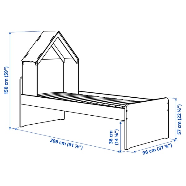 SLÄKT מסגרת מיטה, כולל ראש מיטה/אפור, 90x200 ס"מ