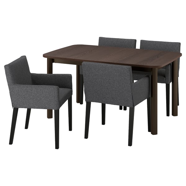 STRANDTORP / MÅRENÄS שולחן+4 כיסאות, חום/Gunnared אפור כהה שחור, 150/205/260 ס"מ