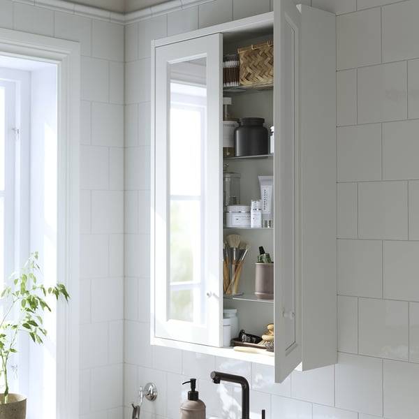 TÄNNFORSEN ארון מראה עם דלתות, לבן, 60x15x95 ס"מ