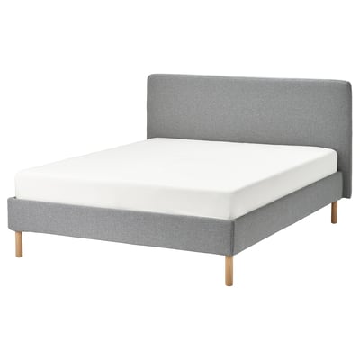 TÄRNKULLEN מיטה מרופדת, Tibbleby בז'/אפור/Luröy, 160x200 ס"מ