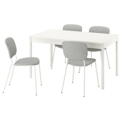 TONSTAD / VIHALS שולחן+4 כיסאות, אוף-ווייט/לבן Tibbleby בז'/אפור, ‎140/196x85 ס"מ‏