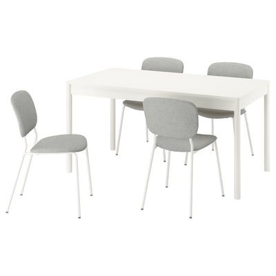 TONSTAD / VIHALS שולחן+4 כיסאות, אוף-ווייט/לבן Tibbleby בז'/אפור, ‎150x80 ס"מ‏