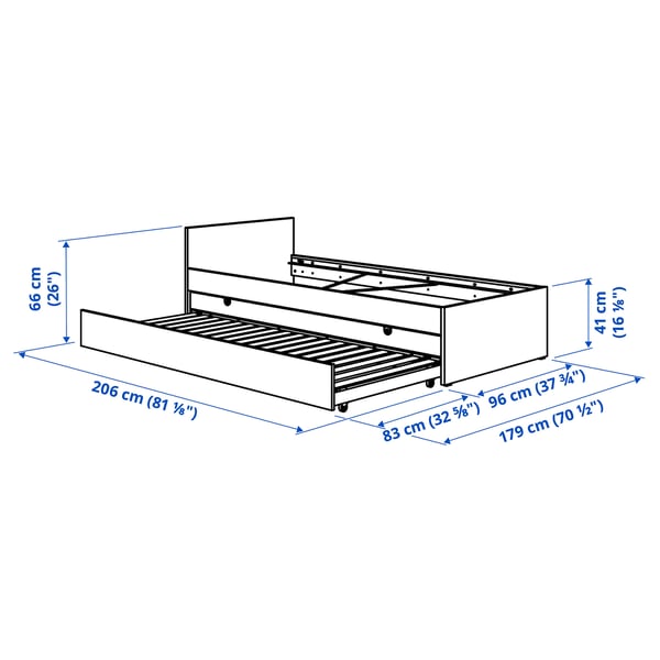 VIHALS מסגרת מיטה עם מיטה תחתונה, לבן, 90x200 ס"מ