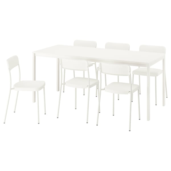 VIHALS / VIHALS שולחן ו-6 כיסאות, לבן/לבן, 120/180x74 ס"מ