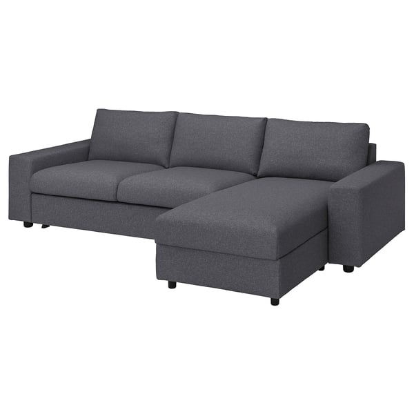 VIMLE ספת מיטה תלת-מושבית עם שזלונג, עם משענות יד רחבות Gunnared/אפור