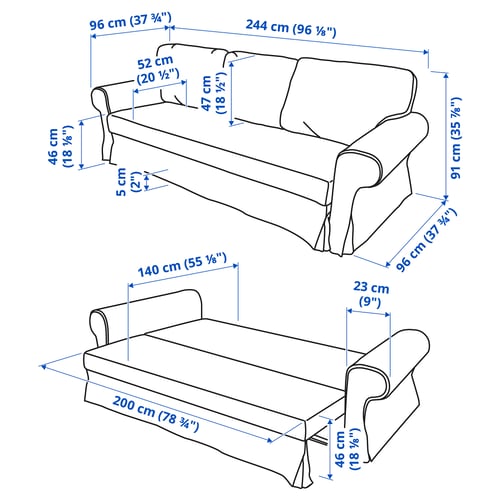 VRETSTORP ספת מיטה תלת-מושבית, Hakebo אפור כהה