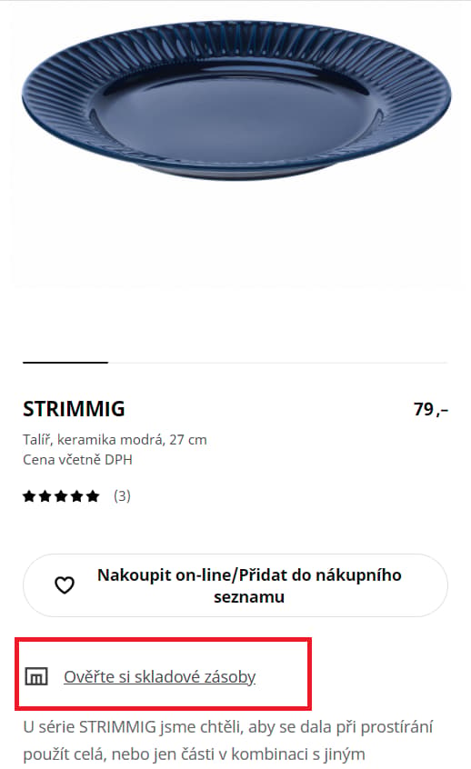 1. krok kontroly dostupnosti zboží prováděné na mobilu