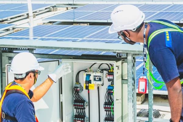 2 hombres revisando la caja de electricidad