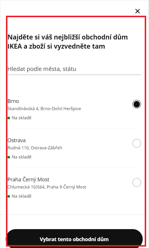 2. krok kontroly dostupnosti zboží prováděné na mobilu