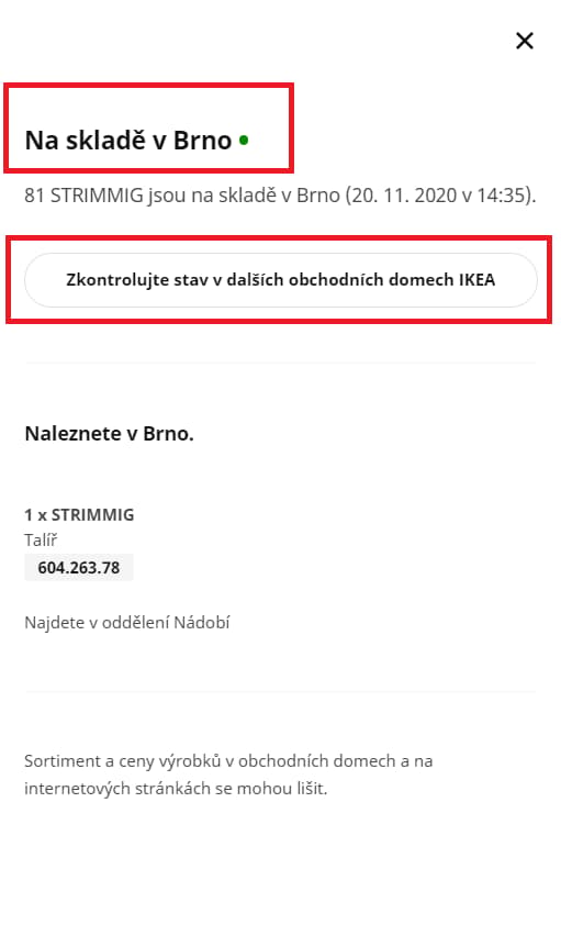 3. krok kontroly dostupnosti zboží prováděné na mobilu