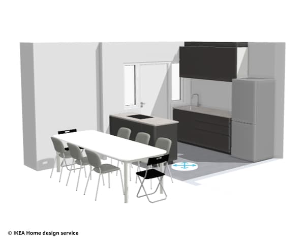 A 3D kitchen floorplan render of Kelody and Zack's 4-room BTO in Woodlands
