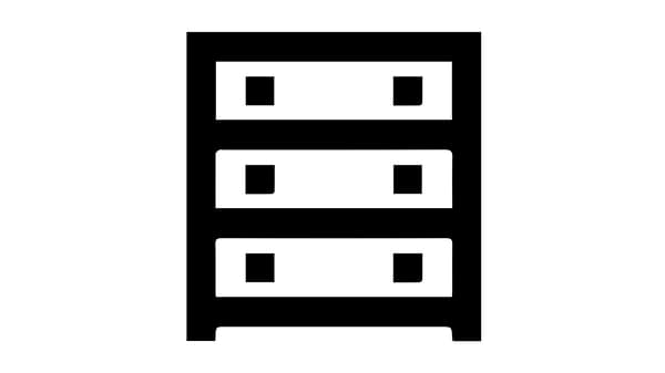 A black and white symbol of a dresser against a white background.