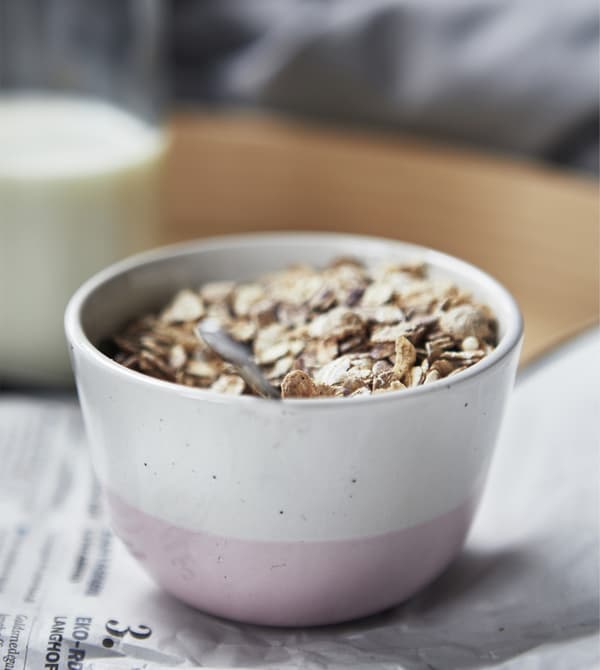 A close-up of a bowl filled with muesli.