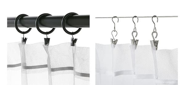 A curtain rod with rings and clamps or a spiral with hooks and clips.