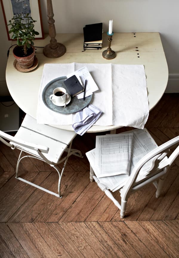 A drop-leaf table makes good use of dead space in the kitchen.