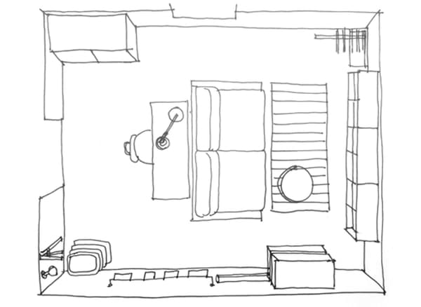 A floor plan showing the layout of a room.