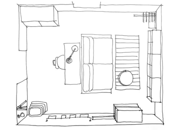 A floor plan showing they layout of the spare room.