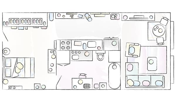A floorplan of Amina’s home.