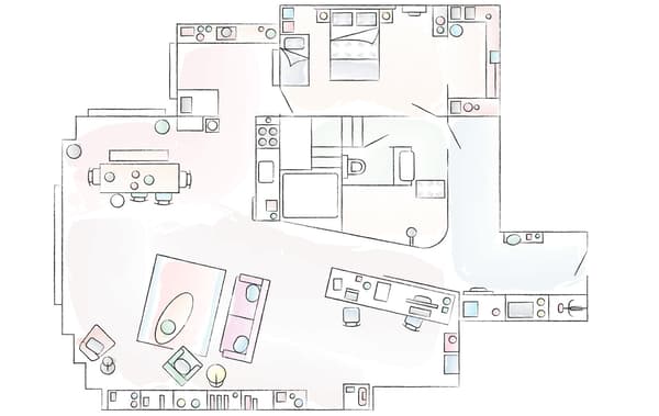 A floorplan of Deborah and Adam's apartment in Berlin.