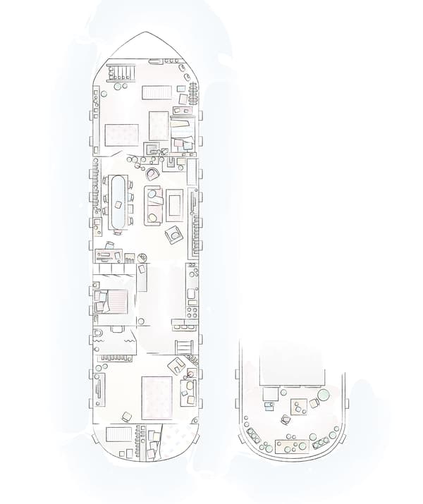 A floorplan of Gareth’s houseboat home.