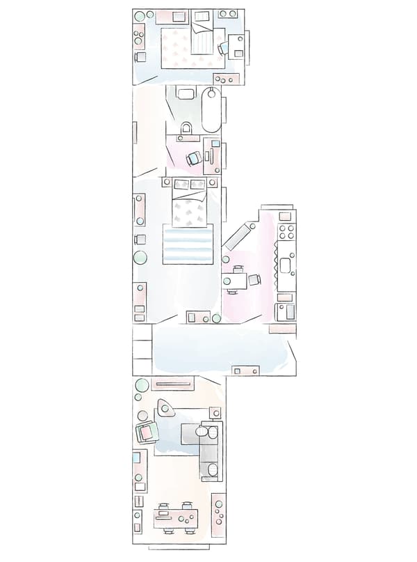 A floorplan of Jules’ apartment.