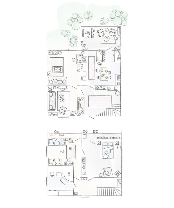 A floorplan of Per and Hannah’s home.