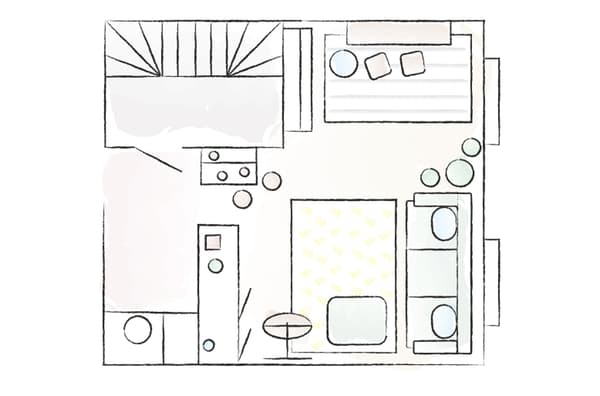 A floorplan of Ringa’s living room.