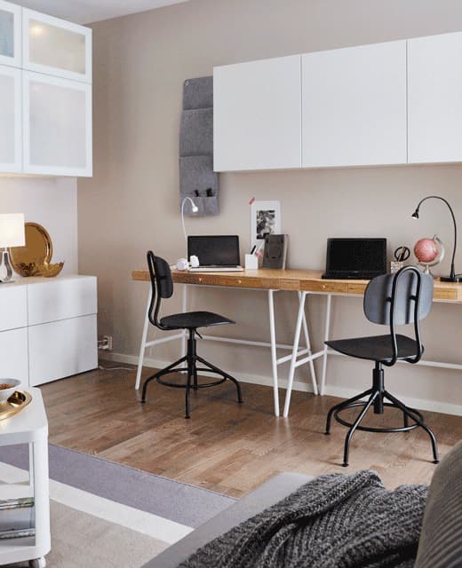 A GIF showing the transformation of a workspace into a dining space, using the work desks as the dining table.