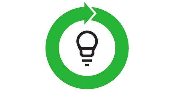 A graphic with a light bulb with a green arrow around it