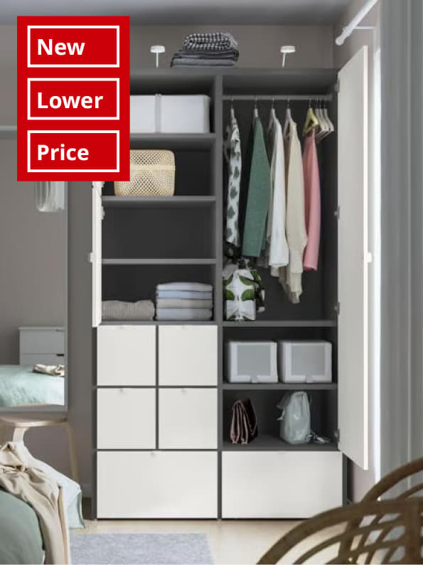 A grey/white VISTHUS wardrobe