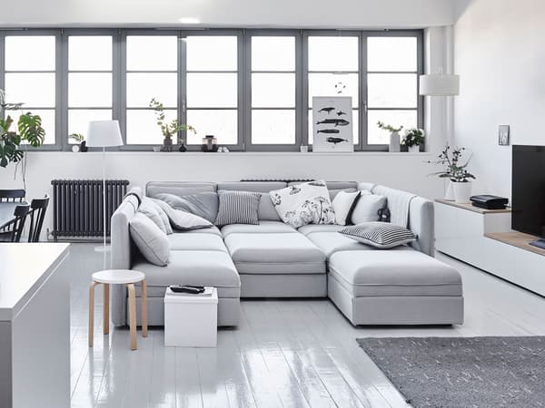 A modular sofa with cushions.